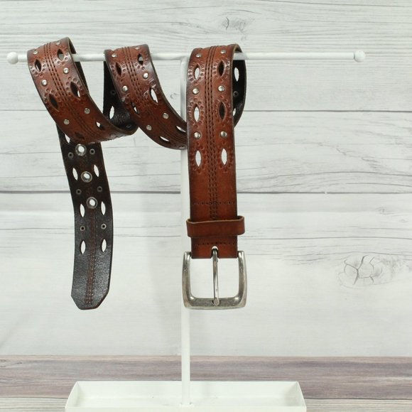 Carhartt Accessories - CARHARTT Women's Brown Silver Studded Cutout Leather Belt